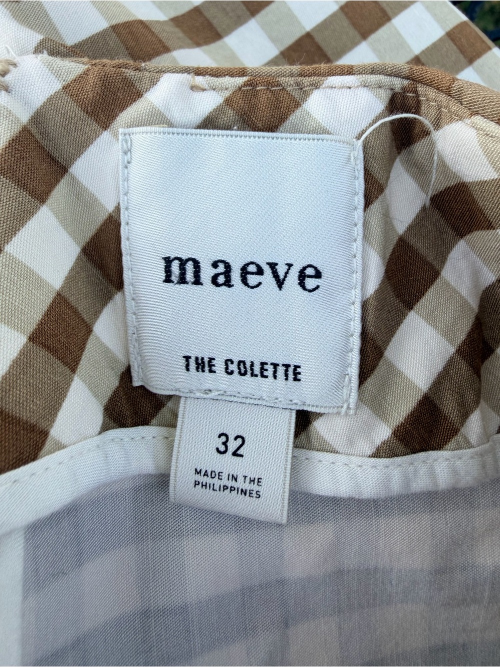Maeve The Colette Brown and White Gingham Wide-Leg Ruffle-Hem Pants Size 32 - Picture 9 of 14